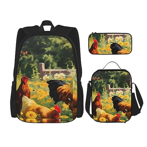 cfpolar 3-teiliger Rucksack, mexikanisches buntes Blumenmuster Rucksack Lunchtasche Federmäppchen Reise Laptop Rucksack Büchertasche Lunchbox Thermo-Kühltasche Kulturbeutel Aufbewahrungstasche für von cfpolar