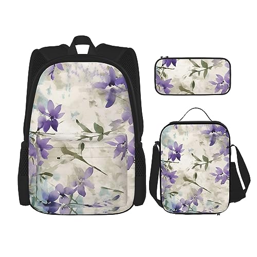 cfpolar 3-teiliger Rucksack, niedliche rosa Flamingo-Blumen, Rucksack, Lunch-Tasche, Federmäppchen, Reise-Laptop-Rucksack, Büchertasche, Lunchbox, Thermo-Kühltasche, Kulturbeutel, Aufbewahrungstasche von cfpolar