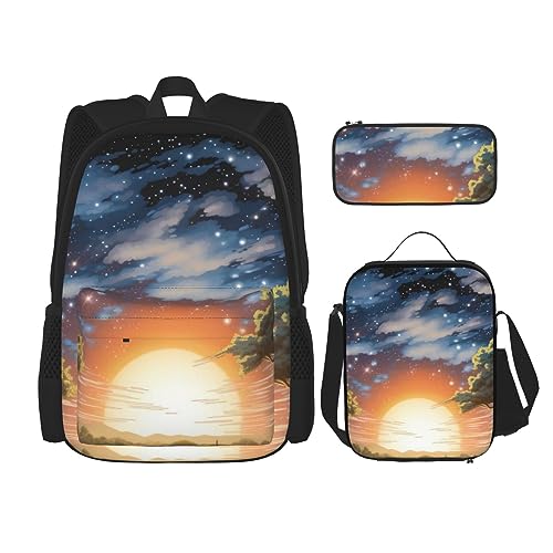 cfpolar 3-teiliger Rucksack, niedliches Känguru, bunte Blumen, Lunch-Tasche, Federmäppchen, Reise-Laptop-Rucksack, Büchertasche, Lunchbox, Thermo-Kühltasche, Kulturbeutel, Aufbewahrungstasche für von cfpolar