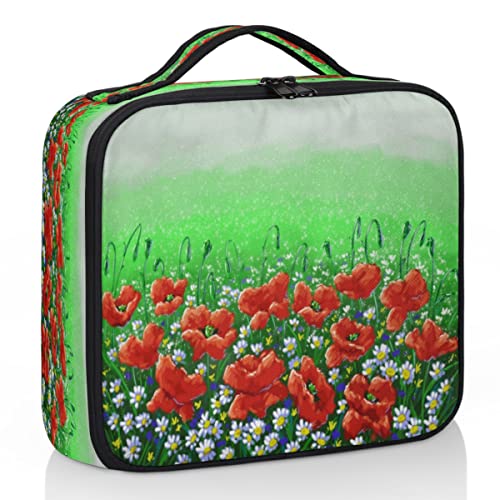 cfpolar Kosmetiktasche mit Blumenmuster, Mohnblumengrün, harte Trennwand, große Kapazität, Make-up-Tasche mit verstellbarem Fach, wasserdichte Reise-Kulturtasche, tragbare Reise-Organizer-Tasche für von cfpolar