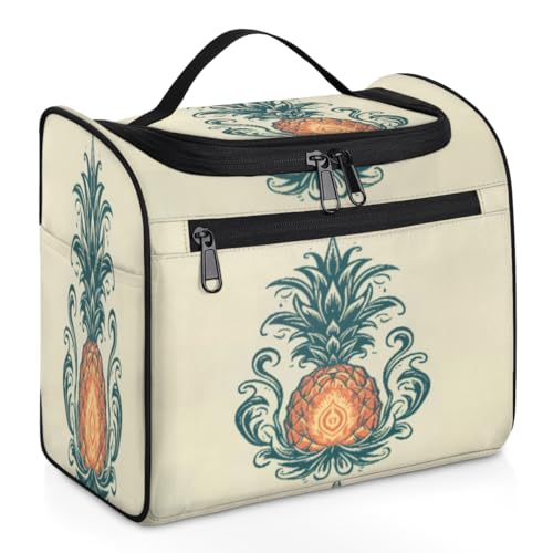 cfpolar Make-up-Tasche mit Ananas mit Flammenkunst (01), tragbare Kosmetiktasche für Damen, große Kapazität, Reise-Make-up-Koffer, Kulturbeutel für Hautpflege, Make-up, Organizer-Tasche für Mädchen, von cfpolar