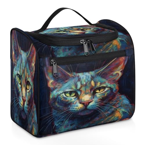 cfpolar Make-up-Tasche mit Engel-Katzen-Tieren, tragbare Kosmetiktasche für Damen, großes Fassungsvermögen, Reise-Make-up-Koffer, Kulturbeutel für Hautpflege, Make-up, Organizer-Tasche für Mädchen, von cfpolar