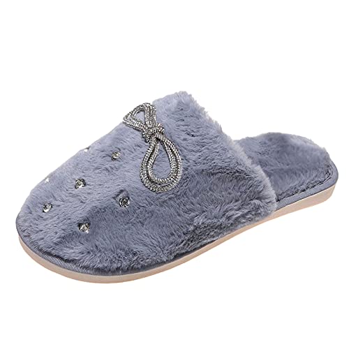 Hausschuhe Damen Winter Plüsch Flache Rutschfeste Pantoffeln Mit Diamanten Bequeme Warme Wohnschuhe Memory Foam Mit Fellfutter Hausschlappen Flauschige Kuschel Hüttenschuhe Stylisches Slip On Slippers von cfpqv