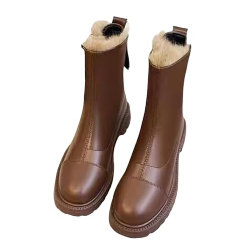 Lederstiefel Damen Gefüttert Westernstiefel Winterstiefel Warm Plüsch Damenstiefel Winterboots Vintage Ankle Boots Stiefeletten Cowboystiefel Kurzstiefel Reitstiefel Herbst Winter Arbeitsstiefel von cfpqv