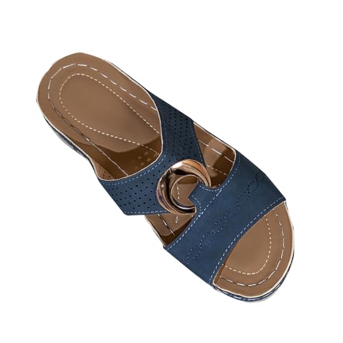 Pantoletten Damen Mit Fussbett, PU Leder Orthopädische Sandalen Slippers Plateau Slides Strandschuhe Peep Toe Römersandalen Wedges Pumps Strandsandalen Rutschfest Gartenschuhe Hausschuhe von cfpqv