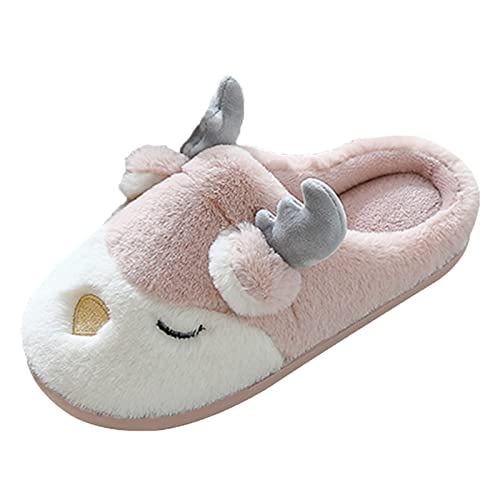 Plüsch Hausschuhe Damen Cute Pantoffeln Elch Mit Rutschfester Gummisohle Winter Warme Faux Pelz Slippers Kuschel Flauschige Wohnschuhe Memory-Schaum Hausschlappen Leichte Damen Herren Hüttenschuh von cfpqv