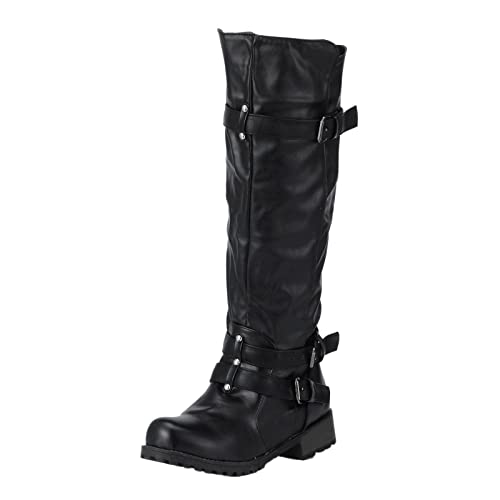 Reitstiefel Damen Lederstiefel Vintage Westernstiefel Gothic Stiefel Schlupfstiefel Motorrad Biker Boots Damenstiefel Herbst Winter Langschaftstiefel Cowboystiefel Arbeitsstiefel Kniehohe Stiefel von cfpqv