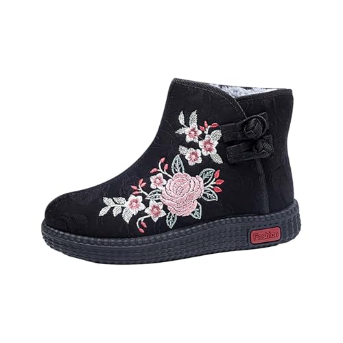 Winterboots Damen Gefüttert Winterschuhe Winterstiefel Schlupfstiefel Blumen Kurzstiefel Warm Stiefeletten Winter Ankle Boots Thermostiefel Damenstiefel Arbeitsschuhe Freizeitschuhe Wanderschuhe von cfpqv