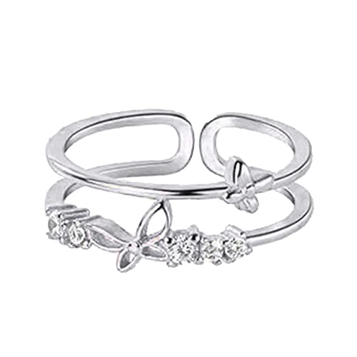cfpqv An meine Tochter Schmetterlingsring Schmetterlings-Strassring minimalistischer Angstring Geschenk für sie zurück zur Schule Geschenk Dampfer Schutz Ringe (Silver, One Size) von cfpqv