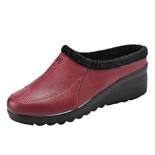 cfpqv Geschlossene Hausschuhe Damen Gefüttert Pantoffeln Slippers Warme Pantoletten Lederschuhe Slide Rutschfeste Hausschuhepantoffeln Gartenschuhe Für Drinnen & Draußen Walking Schuhe von cfpqv