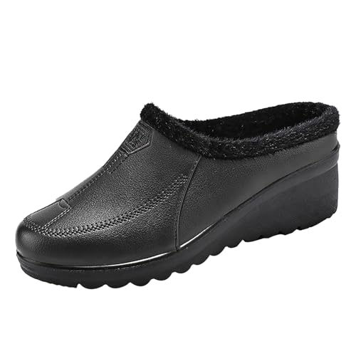 cfpqv Geschlossene Hausschuhe Damen Gefüttert Pantoffeln Slippers Warme Pantoletten Lederschuhe Slide Rutschfeste Hausschuhepantoffeln Gartenschuhe Für Drinnen & Draußen Walking Schuhe von cfpqv
