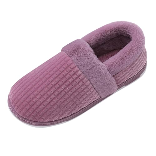 cfpqv Hausschuhe Damen Geschlossen Winter Warme Filz-Hausschuhe Mit Kunstfellkragen Geschlossene Rückseite Pantoffeln Leichte Damen Herren Wohnschuhe Faltbare Ultraweiche Schuh von cfpqv