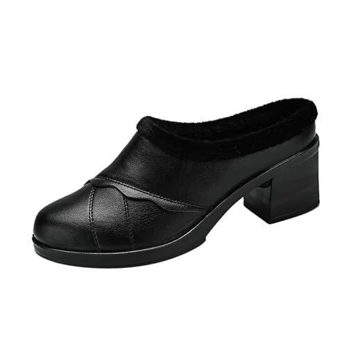 cfpqv Hausschuhe Damen Geschlossene Pantoletten Gefüttert Pantoffeln Mit Absatz Slippers Rutschfeste Slide Lederschuhe Warme Hausschuhepantoffeln Walking Schuhe Gartenschuhe Für Drinnen & Draußen von cfpqv