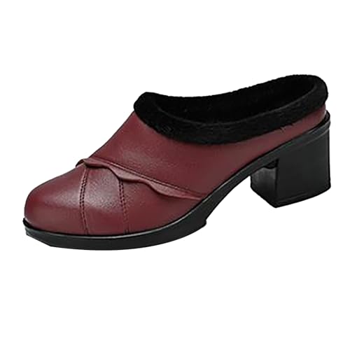 cfpqv Hausschuhe Damen Geschlossene Pantoletten Gefüttert Pantoffeln Mit Absatz Slippers Rutschfeste Slide Lederschuhe Warme Hausschuhepantoffeln Walking Schuhe Gartenschuhe Für Drinnen & Draußen von cfpqv