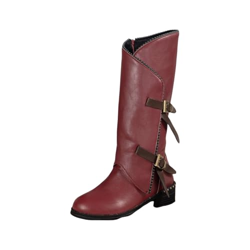cfpqv Lederstiefel Damen Cowboystiefel Vintage Westernstiefel Gothic Stiefel Motorrad Biker Boots Stiefeletten Reitstiefel Damenstiefel Herbst Winter Halbstiefel Schlupfstiefel Arbeitsstiefel von cfpqv
