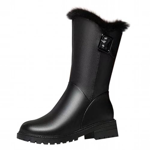 cfpqv Lederstiefel Damen Gefüttert, Warm Winterstiefel Reitstiefel Winterboots Damenstiefel Schlupfstiefel Ankle Boots Westernstiefel Kunstleder Stiefeletten Herbst Winter Arbeitsschuhe Halbstiefel von cfpqv