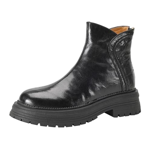 cfpqv Lederstiefel Damen Gefüttert Kurz Stiefel Motorrad Biker Ankle Boots Warm Winterstiefel Schlupfstiefel Stiefeletten Reitstiefel Winterboots Westernstiefel Damenstiefel Winter Halbstiefel von cfpqv