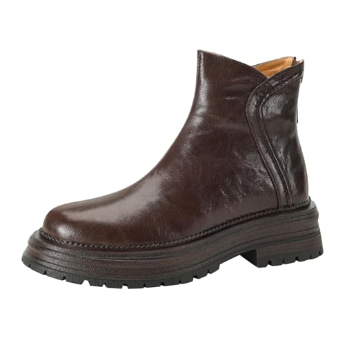 cfpqv Lederstiefel Damen Gefüttert Kurz Stiefel Motorrad Biker Ankle Boots Warm Winterstiefel Schlupfstiefel Stiefeletten Reitstiefel Winterboots Westernstiefel Damenstiefel Winter Halbstiefel von cfpqv