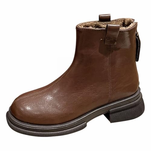 cfpqv Lederstiefel Damen Gefüttert Stiefeletten Motorrad Biker Boots Schlupfstiefel Kurz Stiefel Westernstiefel Warm Winterstiefel Damenstiefel Winterboots Herbst Winter Halbstiefel Reitstiefel von cfpqv