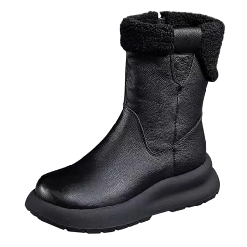 cfpqv Lederstiefel Damen Gefüttert - Warm Winterstiefel Winterboots Reitstiefel Kurz Stiefel Motorrad Biker Ankle Boots Westernstiefel Damenstiefel Schlupfstiefel Stiefeletten Winter Halbstiefel von cfpqv