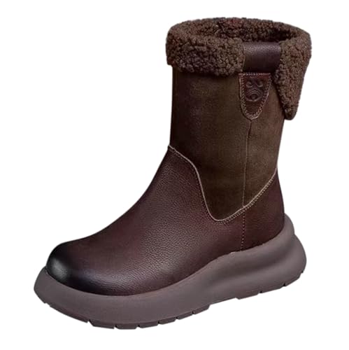 cfpqv Lederstiefel Damen Gefüttert - Warm Winterstiefel Winterboots Reitstiefel Kurz Stiefel Motorrad Biker Ankle Boots Westernstiefel Damenstiefel Schlupfstiefel Stiefeletten Winter Halbstiefel von cfpqv