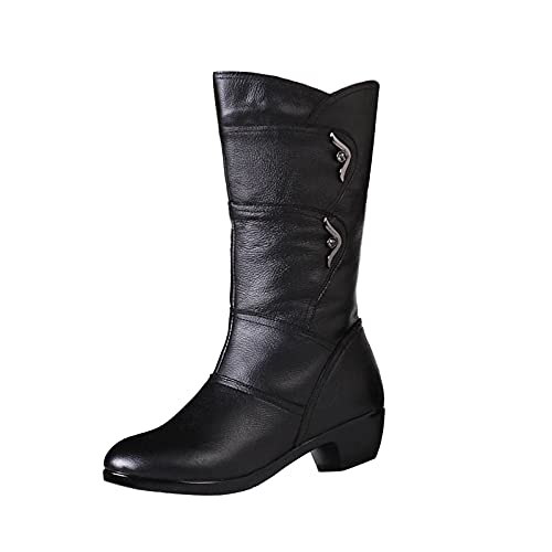 cfpqv Lederstiefel Damen Gefüttert Winterstiefel Reitstiefel Winter Warm Damenstiefel Westernstiefel Kurzschaft Stiefel Kunstleder Stiefeletten Winterboots Schlupfstiefel Arbeitsschuhe Halbstiefel von cfpqv