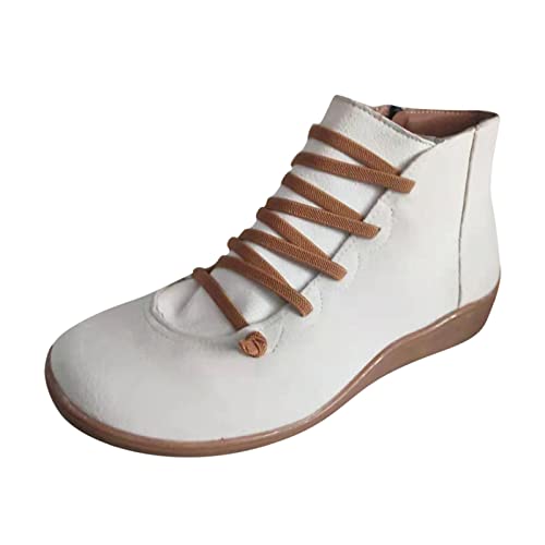cfpqv Lederstiefel Damen Schnürstiefel High Top Sneaker Kunstleder Stiefeletten Reitstiefel Flache Halbstiefel Schlupfstiefel Ankle Boots Freizeitschuhe Arbeitsstiefel Kurzstiefel Wanderstiefel von cfpqv
