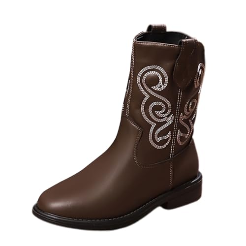 cfpqv Lederstiefel Damen Vintage Cowboystiefel Westernstiefel Mit Blumen Halbstiefel Damenstiefel Kurzstiefel Stiefeletten Motorrad Biker Ankle Boots Herbst Winter Arbeitsstiefel Schlupfstiefel von cfpqv