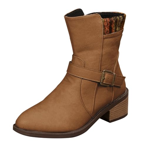 cfpqv Lederstiefel Damen Westernstiefel Vintage Damenstiefel Cowboystiefel Reitstiefel Herbst Winter Kurz Stiefel Motorrad Biker Ankle Boots Schlupfstiefel Stiefeletten Halbstiefel Arbeitsschuhe von cfpqv