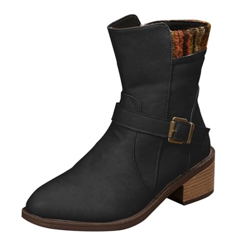 cfpqv Lederstiefel Damen Westernstiefel Vintage Damenstiefel Cowboystiefel Reitstiefel Herbst Winter Kurz Stiefel Motorrad Biker Ankle Boots Schlupfstiefel Stiefeletten Halbstiefel Arbeitsschuhe von cfpqv