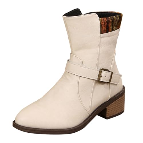 cfpqv Lederstiefel Damen Westernstiefel Vintage Damenstiefel Cowboystiefel Reitstiefel Herbst Winter Kurz Stiefel Motorrad Biker Ankle Boots Schlupfstiefel Stiefeletten Halbstiefel Arbeitsschuhe von cfpqv