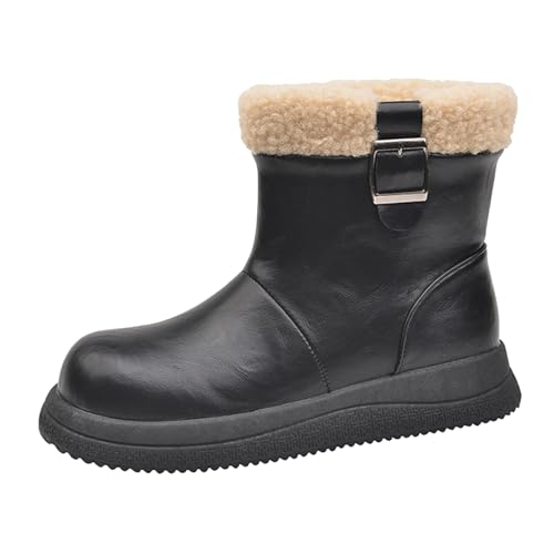 cfpqv Lederstiefel Damen Winterstiefel Warm Winterboots Motorrad Biker Ankle Boots Gefüttert Kurz Stiefel Westernstiefel Damenstiefel Reitstiefel Schlupfstiefel Stiefeletten Winter Halbstiefel von cfpqv