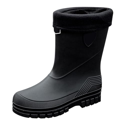 cfpqv Men's Spring Summer Autumn and Winter Mid Tube Plus Velvet Cotton Removable and Washable Outdoor Fashion Work Fishing Car Wash Kitchen Non Slip Warm Rain Boots Atmungsaktive Schuhe (Black, 43) von cfpqv