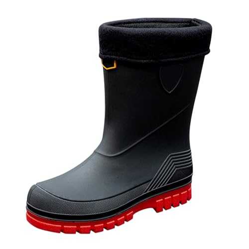 cfpqv Men's Spring Summer Autumn and Winter Mid Tube Plus Velvet Cotton Removable and Washable Outdoor Fashion Work Fishing Car Wash Kitchen Non Slip Warm Rain Boots Atmungsaktive Schuhe (Red, 40) von cfpqv