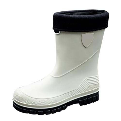 cfpqv Men's Spring Summer Autumn and Winter Mid Tube Plus Velvet Cotton Removable and Washable Outdoor Fashion Work Fishing Car Wash Kitchen Non Slip Warm Rain Boots Atmungsaktive Schuhe (White, 44) von cfpqv