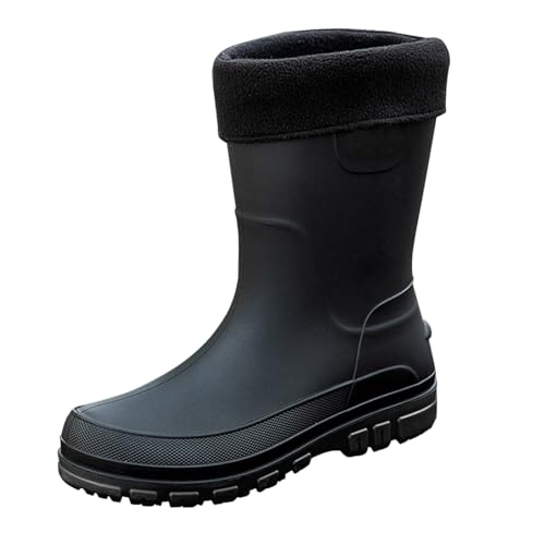 cfpqv Men's Spring Summer Autumn and Winter Mid Tube Plus Velvet Cotton Removable and Washable Outdoor Fashion Work Fishing Car Wash Kitchen Non Slip Warm Rain Boots Herren Schuhe Ohne (Black, 41) von cfpqv