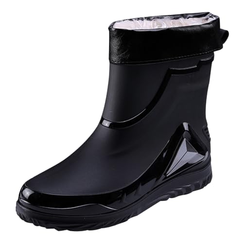 cfpqv Men's Spring Summer Autumn and Winter Mid Tube Plus Velvet Cotton Removable and Washable Outdoor Fashion Work Fishing Car Wash Kitchen Non Slip Warm Rain Boots Herren Schuhe Schwarz (Black, 42) von cfpqv