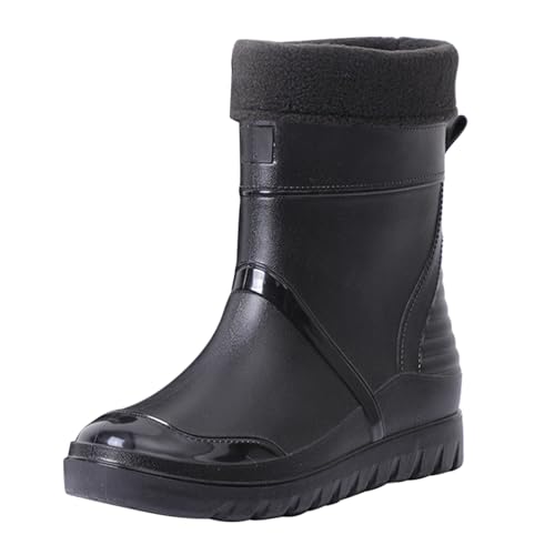 cfpqv Men's Spring Summer Autumn and Winter Mid Tube Plus Velvet Cotton Removable and Washable Outdoor Fashion Work Fishing Car Wash Kitchen Non Slip Warm Rain Boots Hohe Schuhe Herren (Black, 42) von cfpqv