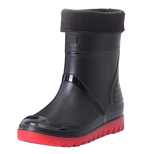 cfpqv Men's Spring Summer Autumn and Winter Mid Tube Plus Velvet Cotton Removable and Washable Outdoor Fashion Work Fishing Car Wash Kitchen Non Slip Warm Rain Boots Hohe Schuhe Herren Blau (Red, 41) von cfpqv