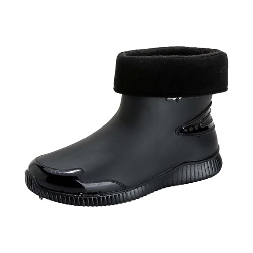 cfpqv Men's Spring Summer Autumn and Winter Short Sleeved Cotton Detachable and Washable Outdoor Fashion Work Fishing Car Wash Kitchen Non Slip Warm Rain Boots Design Schuhe Herren (Black, 43) von cfpqv