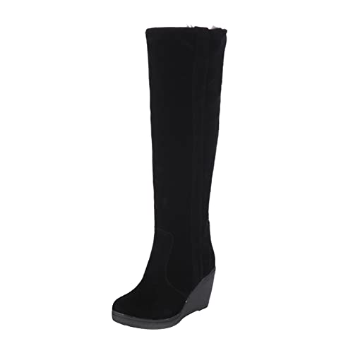 cfpqv Overknees Stiefel Damen Gefüttert Warm Winterstiefel High Heels Stiefel Keilabsatz Reitstiefel Langschaftstiefel Kniehohe Westernstiefel Thermostiefel Herbst Winter Boots Schlupfstiefel von cfpqv