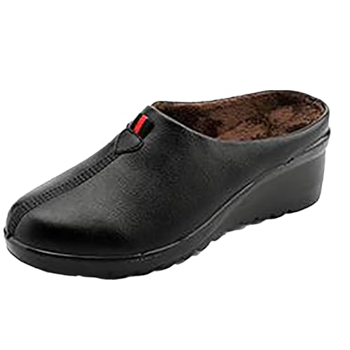 cfpqv Pantoffeln Damen Mit Keilabsatz Hausschuhe Slippers Gefüttert Pantoletten Geschlossene Slide Winter Warme Gartenschuhe Hausschuhepantoffeln Lederschuhe Walking Schuhe Für Drinnen & Draußen von cfpqv