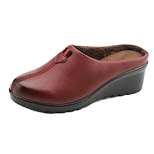 cfpqv Pantoffeln Damen Mit Keilabsatz Hausschuhe Slippers Gefüttert Pantoletten Geschlossene Slide Winter Warme Gartenschuhe Hausschuhepantoffeln Lederschuhe Walking Schuhe Für Drinnen & Draußen von cfpqv