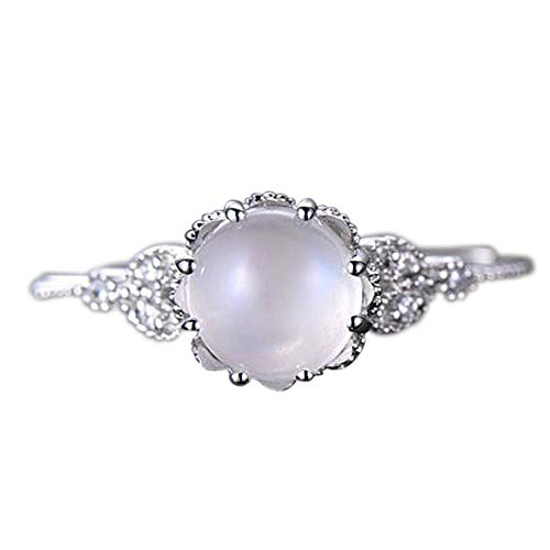 cfpqv Ring Ring Stilvoller verkrusteter Mondstein-Diamantring Verlobungsringe Ringe compatible with Machen Set Perlen (Silver, SL7) von cfpqv