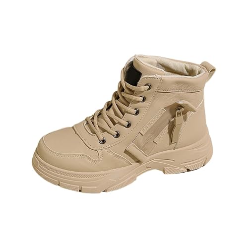 cfpqv Schnürstiefel Damen Kunstleder Kampfstiefel Springerstiefel Outdoor Schnürboots Damenstiefel Herbst Winter Schnürstiefeletten Arbeitsstiefel Wanderstiefel Trekkingstiefel Stiefeletten von cfpqv