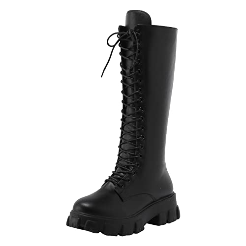 cfpqv Schnürstiefel Damen Springerstiefel Plateau Stiefeletten Lederstiefel Kampfstiefel Langschaftstiefel Reitstiefel Schnürstiefeletten Damenstiefel Herbst Winter Schnürboots Arbeitsstiefel von cfpqv