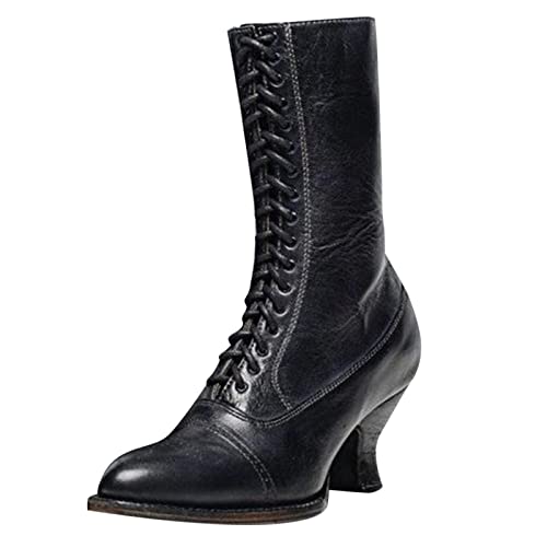 cfpqv Schnürstiefeletten Damen Vintage Viktorianische Stiefel Renaissance Lederstiefel Mittelalter Schuhe Mit Absatz Schnürsenkel Gothic Punk Spitz Stiefeletten Schnürstiefel Kurzschaft Stiefel von cfpqv