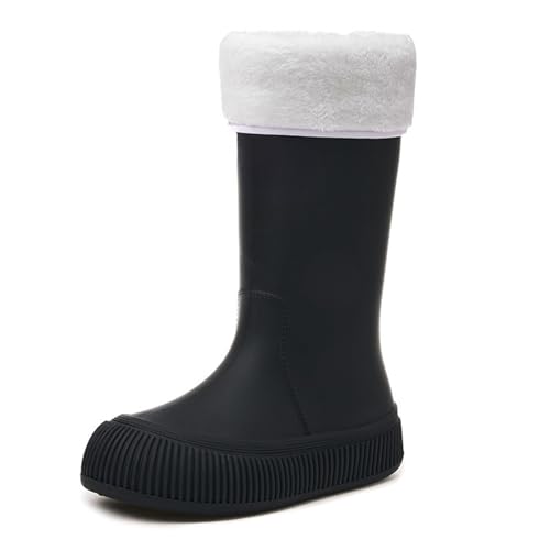 cfpqv Short Rain Boots for Womens Ankle Rainboot Slip On Garden Boot Ladies Rubber Outside Work with Comfort Canvas Damen Schuhe (Black, 38) von cfpqv