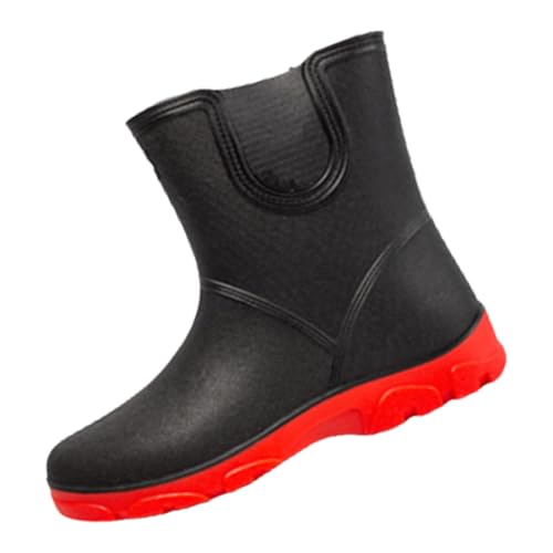 cfpqv Short Rain Boots for Womens Ankle Rainboot Slip On Garden Boot Ladies Rubber Outside Work with Comfort Damenschuhe Keilabsatz 37 (Red, 41) von cfpqv