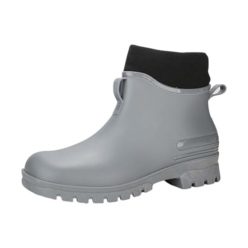 cfpqv Short Rain Boots for Womens Ankle Rainboot Slip On Garden Boot Ladies Rubber Outside Work with Comfort Damenschuhe Keilabsatz 40 (Grey, 38) von cfpqv